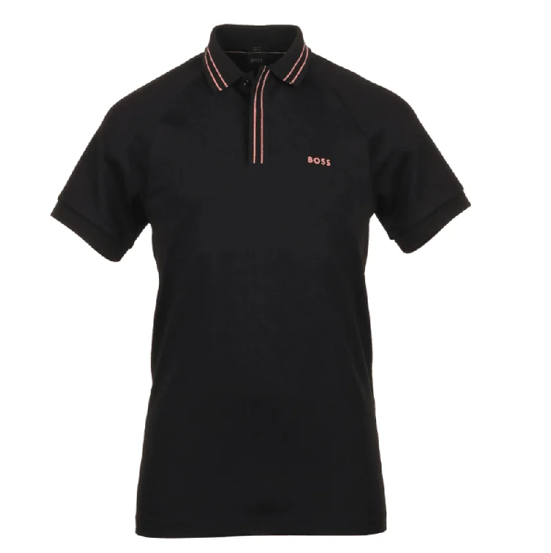 Timeless Style Hugo Boss Men's Paule 2 Slim Fit Cotton Polo T-Shirt w/ Pink Stripes, Black