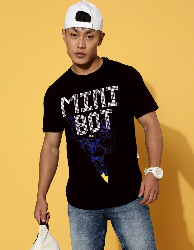 Practical Looks Mini Bot Black Regular Chest Graphic Printed Tshirt