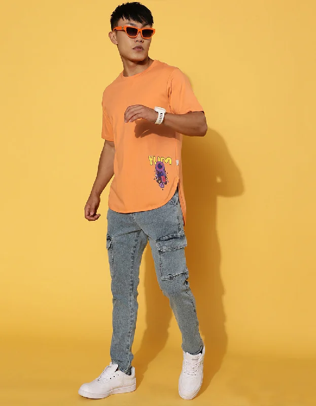 Soft Jackets YUM Orange Regular Orange Placement Graphic Printed Tshirt