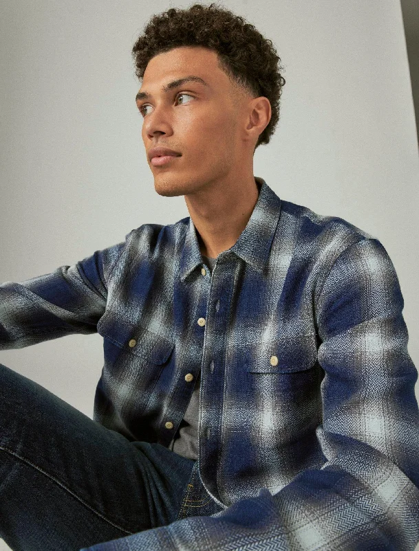 Urban Gear Lucky Brand Men's Plaid Indigo Long Sleeve Utility Shirt