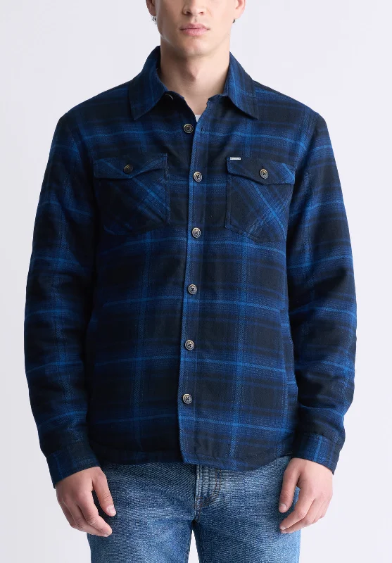 Lightweight T-shirts Jalika Men's Plaid Shacket with Sherpa Lining, Black & Navy - BM24447