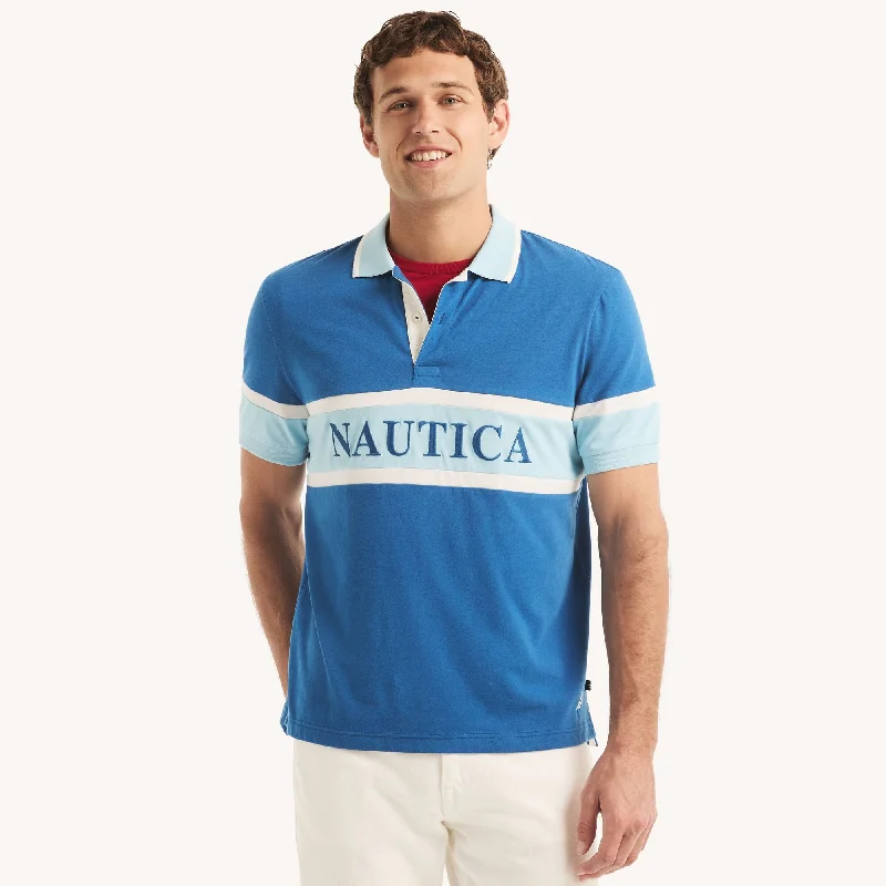 Stylish Tops Nautica Mens Sustainably Crafted Classic Fit Pieced Polo