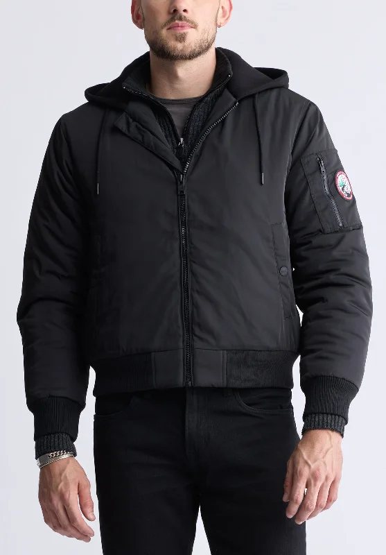 Comfy Hoodies Cliff Men's Hooded Zip-Up Bomber Jacket, Black - OBMFB001