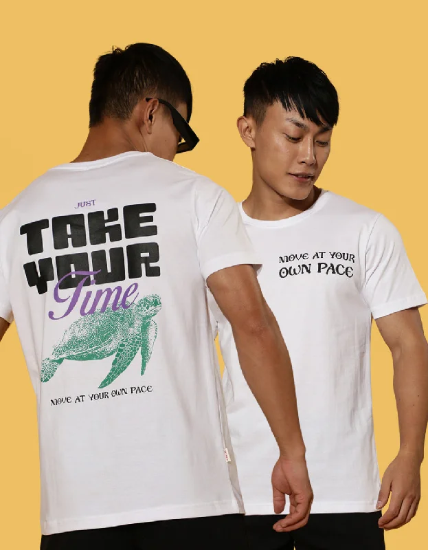 Sporty Trends Take Your Time White Back Graphic Regular Printed Tshirt