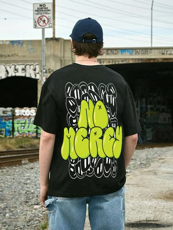 Relaxed Wearables NO MERCY Black Back Oversized Typographic Printed Tshirt