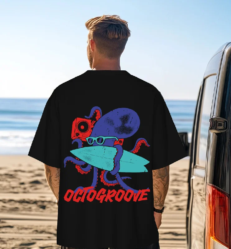 Lightweight T-shirts OCTOGROOVE Black Oversized Graphic Back Printed Tshirt