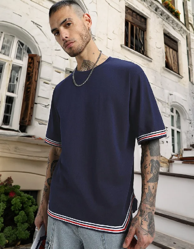 Soft Knitwear Navy Tape Oversized T-shirt