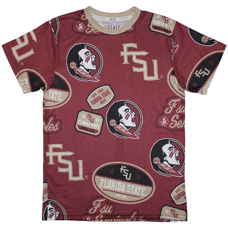 Active Comfort League Men's All Over Seminole Logo/Stacked FSU Design Short Sleeve T-shirt - Garnet Active Comfort League Men's All Over Seminole Logo/Stacked FSU Design Short Sleeve T-shirt - Garnet