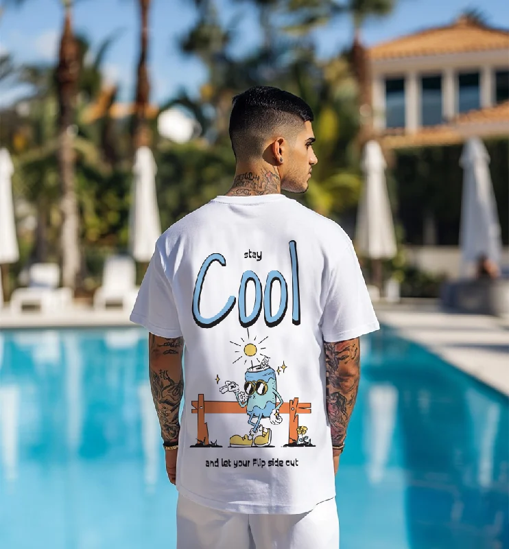 Functional Wear STAY COOL Oversized White Graphic Printed Tshirt