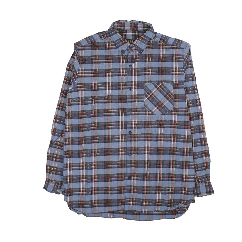 Sporty Essentials Blue Plaid Long Sleeve Cotton Shirt