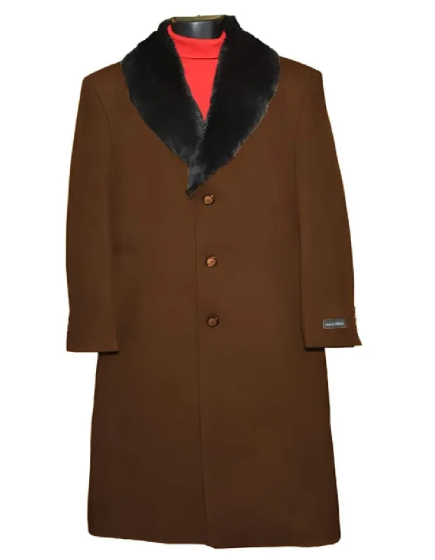 Everyday Comfort Wear Mens Overcoat - Topcoat For Men - Winter Fabric - Brown Fur Collar 3 Button Wool Ankle length Overcoat ~ Long men's Dress Topcoat - Winter coat Everyday Comfort Wear Mens Overcoat - Topcoat For Men - Winter Fabric - Brown Fur Collar 3 Button Wool Ankle length Overcoat ~ Long men's Dress Topcoat - Winter coat