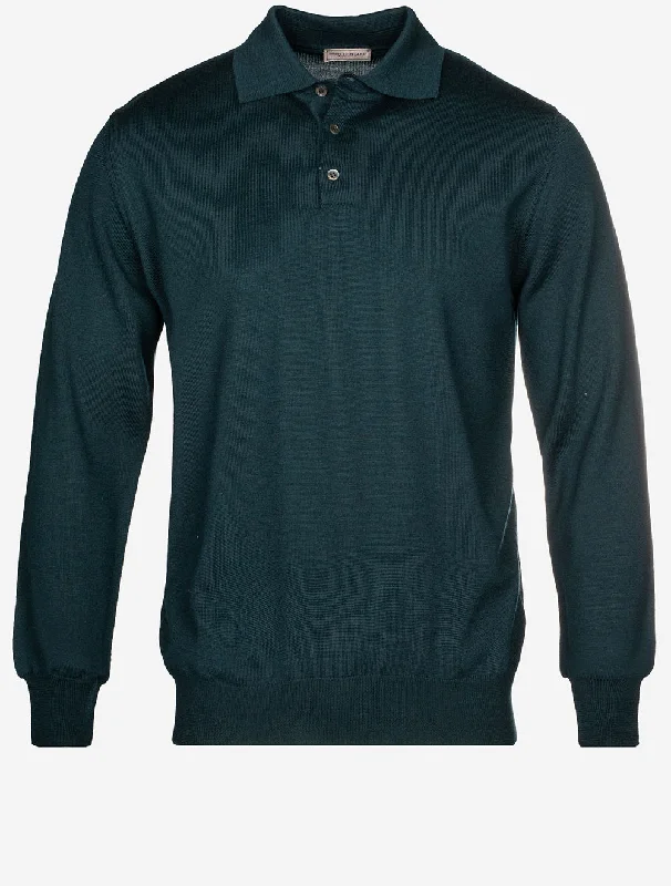 Sport Chic Merino Long Sleeve Polo Green