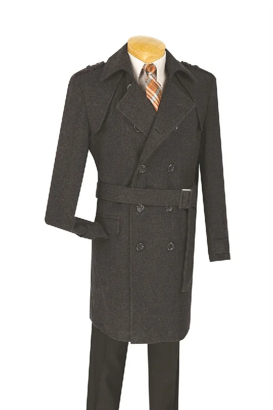 Flexible Styles Men's Fall/Winter Slim Fit Double Breasted Top Coat in Charcoal