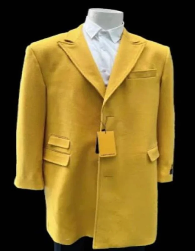 Smart Jackets Mens Overcoat - Topcoat For Men - Winter Fabric- Mens Gold - Yellow Wool Fashion Overcoat - Gold - Yellow Carcoat