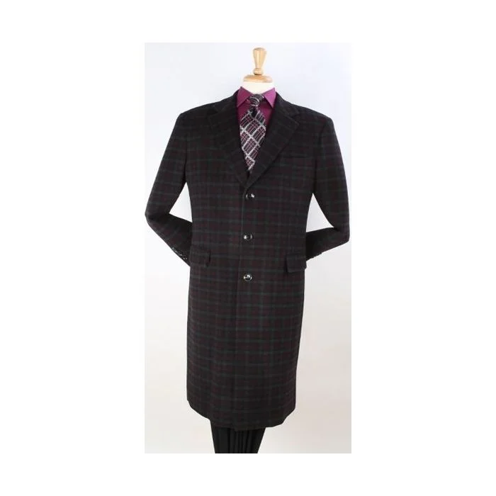 Trendy Hoodies Plaid Three Button Pattern Windowpane Wool Overcoat