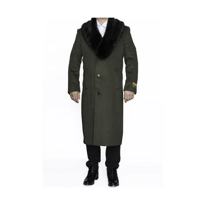 Premium Outerwear Men's Big And Tall Overcoat Long olive green Winter coat