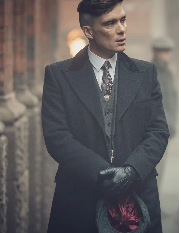 Cozy Essentials Mens Costume Thomas Shelby Vested Suit & Black Overcoat