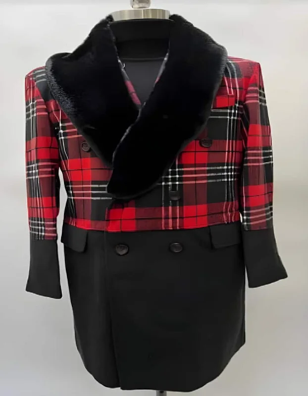 Athletic Gear Mens Overcoat - Topcoat For Men - Winter Fabric - Mens Plaid Overcoat - Hounstooth Checker Pattern Topcoat - Red ~ Black Athletic Gear Mens Overcoat - Topcoat For Men - Winter Fabric - Mens Plaid Overcoat - Hounstooth Checker Pattern Topcoat - Red ~ Black