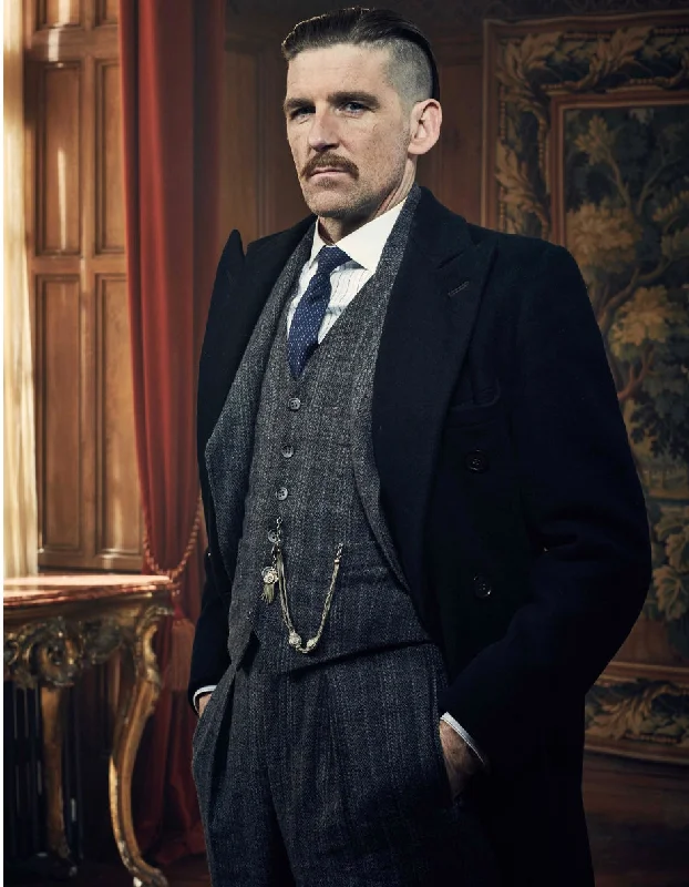 Active Comfort Mens Costume Arthur Shelby Vested Suit & Black Overcoat