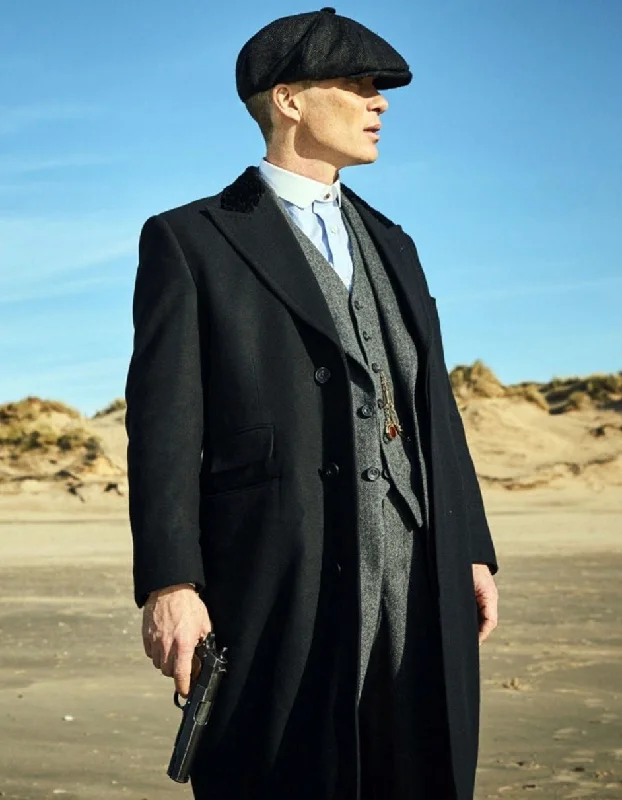 Everyday Comfort Mens Costume Thomas Shelby Grey Vested Suit with Black Overcoat & Hat Everyday Comfort Mens Costume Thomas Shelby Grey Vested Suit with Black Overcoat & Hat