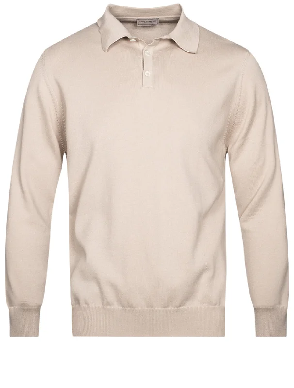 Comfortable Shirts Longsleeve Polo Neck Top Beige