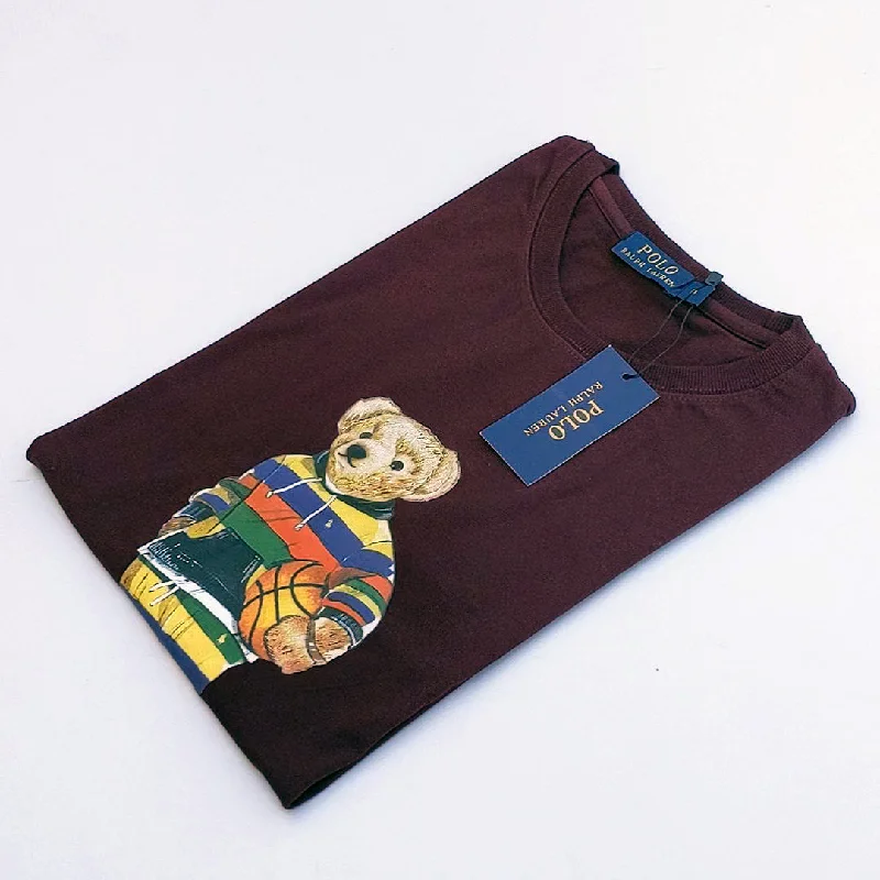 Versatile Wardrobe PL - Men 'Maroon' Polo Bear Printed T-Shirt PL696