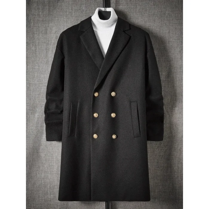 Fashion Jackets Men's Black Lapel Collar Double Breasted Overcoat