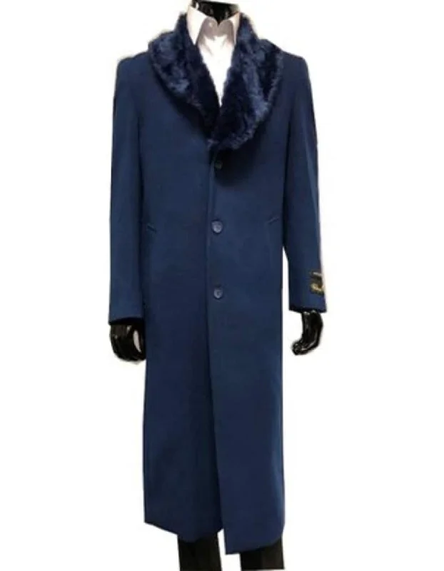 Lightwear Options Mens Overcoat - Topcoat For Men - Winter Fabric - Mens Wool Overcoat With Fur Collar Full Length 48 Inches Blue Color - Navy Blue Topcoat Lightwear Options Mens Overcoat - Topcoat For Men - Winter Fabric - Mens Wool Overcoat With Fur Collar Full Length 48 Inches Blue Color - Navy Blue Topcoat