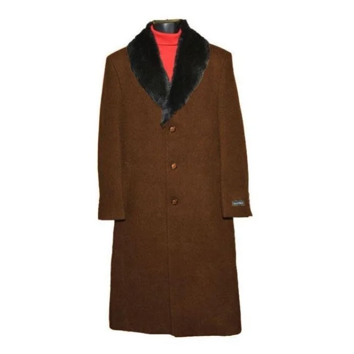 Casual Hoodies Mens Brown Overcoat - Big and Tall Brown Coat - Dark Brown Top coat