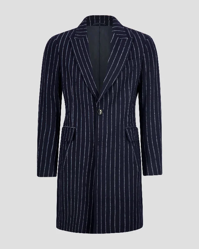 Stylish Shirts SG Men's Anniversary V Single Breasted Topcoat –  Navy Pinstripe