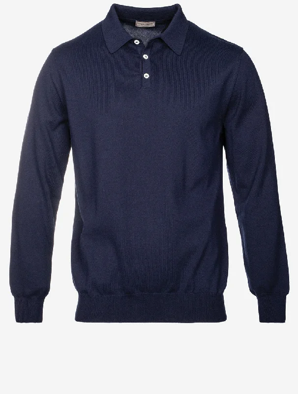 Soft Sweaters Merino Long Sleeve Polo Navy