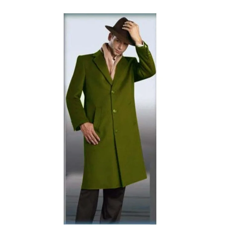 Stylish Shirts Men's Dress Coat Button Style Wool Winter Olive Green Overcoat