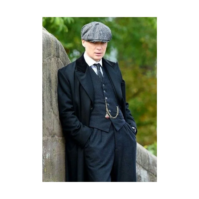 Stylish Jeans Men's Black Collar Viscose Lining Peaky Blinders Suit - Peaky Blinders Outfit + Overcoat + Hat (Peaky Blinder Custome)