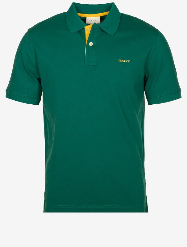 Simple Comfort Regular Contrast Pique Short Sleeve Polo Deep Forest Green