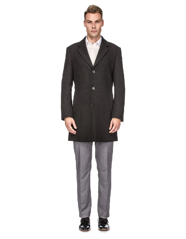 Relaxed Fits Mens Modern 3 Button Wool Car Coat in Charcoal