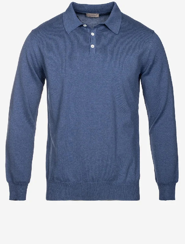Practical Looks Merino Long Sleeve Polo Blue