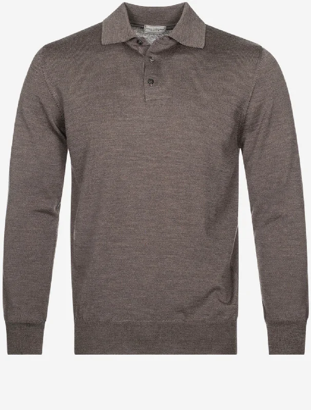 Stylish Tops Merino Long Sleeve Polo Brown
