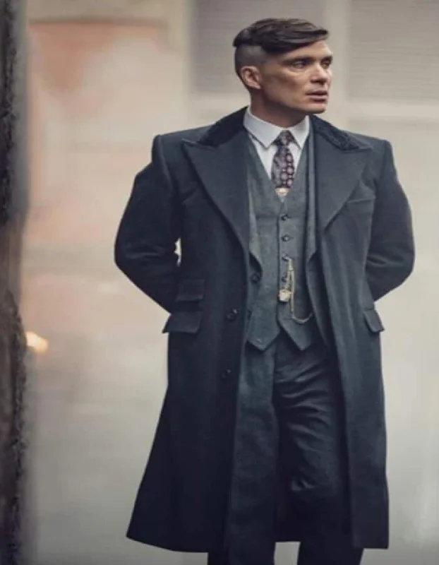 Functional Tops Mens Overcoat - Topcoat For Men - Winter Fabric - men's Dark Grey Thomas Shelby Costume Jacket + Pants + Vest + Overcoat + Hat Functional Tops Mens Overcoat - Topcoat For Men - Winter Fabric - men's Dark Grey Thomas Shelby Costume Jacket + Pants + Vest + Overcoat + Hat