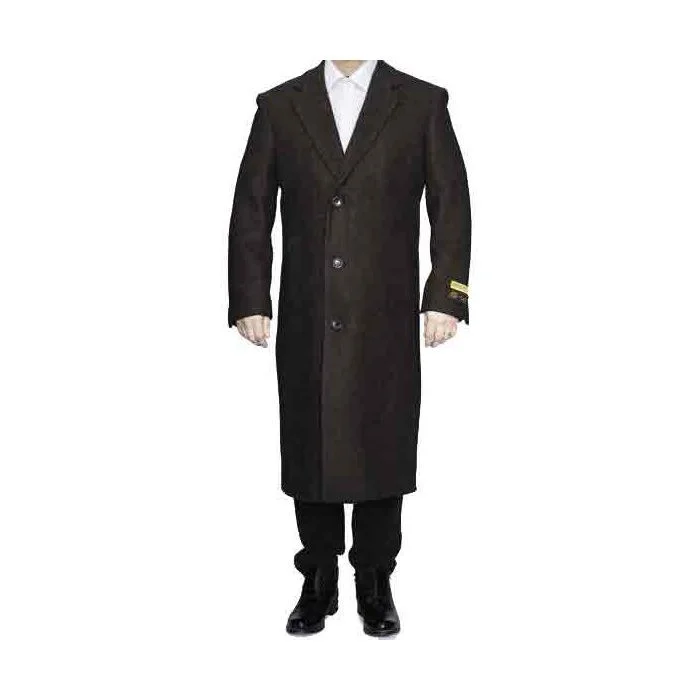 Modern Hoodies Full Length Wool Dress Top Coat Brown Topcoat - Mens Dark Brown Overcoat - Wool Fabric