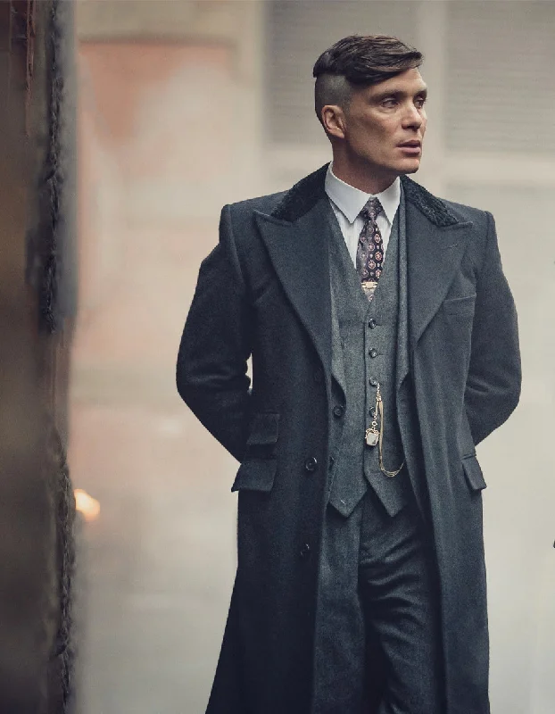 Versatile Outfits Mens Costume Thomas Shelby 3PC Suit & Black Overcoat