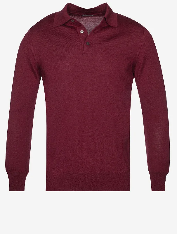 Comfortable Wearables Merino Long Sleeve Polo Bordeaux