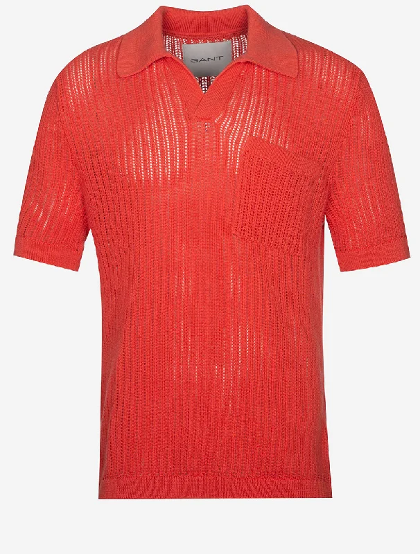 Classic Jackets Textured Linen Short Sleeve Polo Burnt Orange