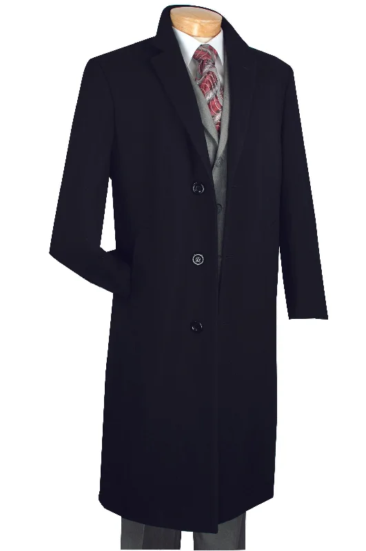 Sleek Footwear Milan Collection - Wool and Cashmere Regular Fit Dress Top Coat 48" Long in Black