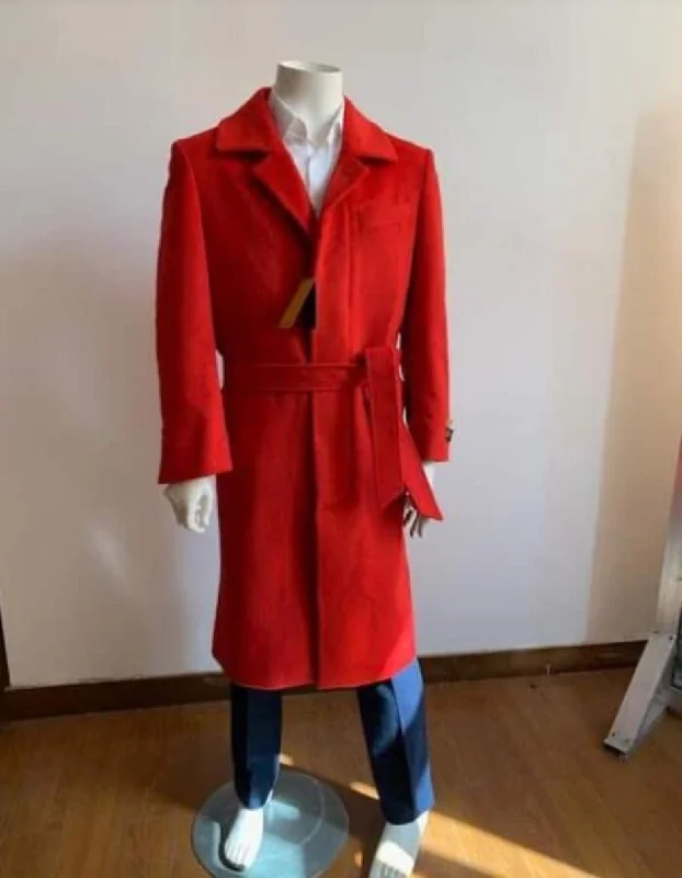 Comfortable Knitwear Mens Overcoat - Topcoat For Men - Winter Fabric - Full Length Overcoat - Wool Belted Topcoat Red Comfortable Knitwear Mens Overcoat - Topcoat For Men - Winter Fabric - Full Length Overcoat - Wool Belted Topcoat Red
