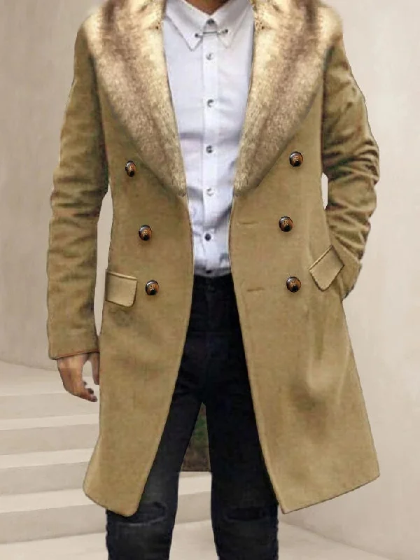 Comfortable Footwear Camel Hair Overcoat - Peacoat With Fur Collar - Double Breasted Wool And Cashmere Coat