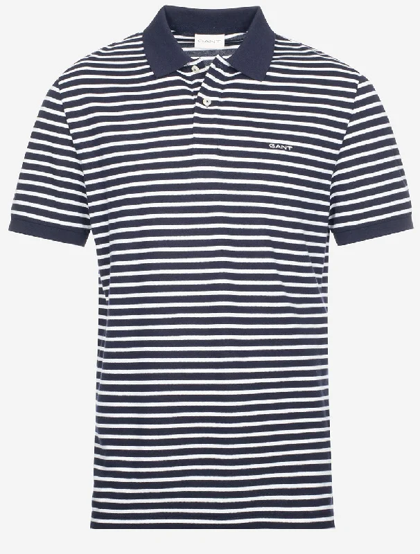 Relaxed Fits Striped Short Sleeve Pique Polo Evening Blue