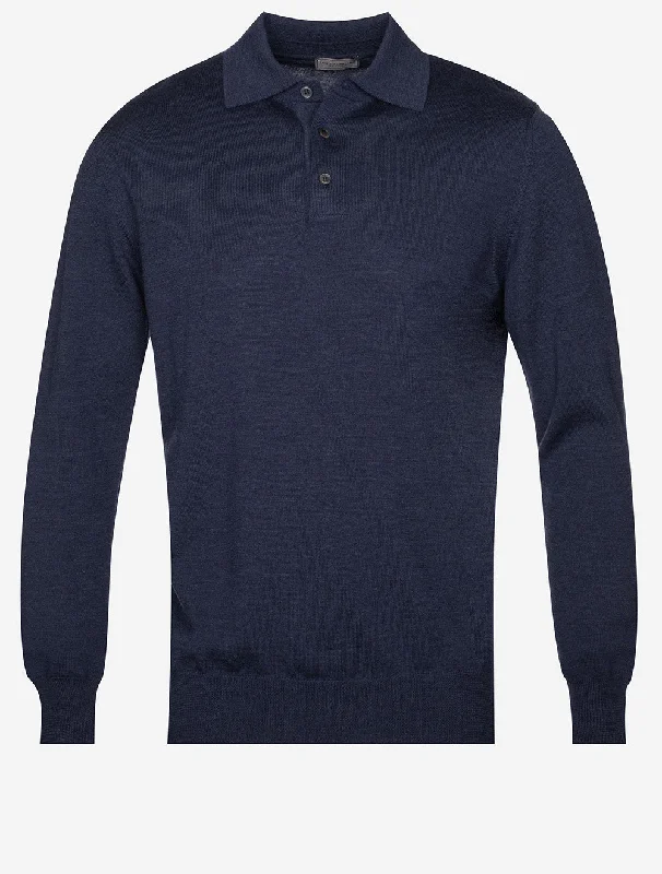 Everyday Denim Merino Long Sleeve Polo Blue