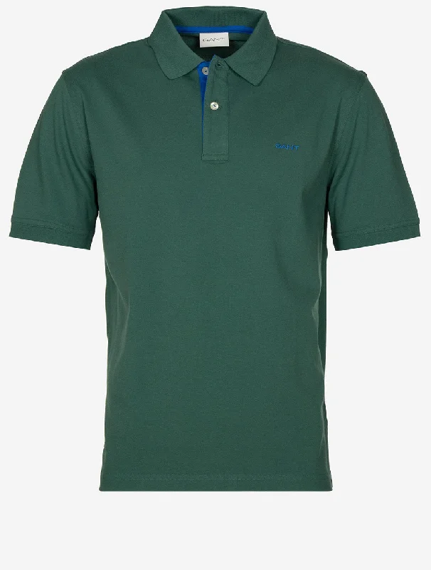 Classic Jackets Regular Contrast Pique Short Sleeve Polo Shirt Woody Green