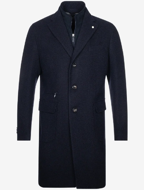 Relaxed Casuals Herringbone Overcoat Navy