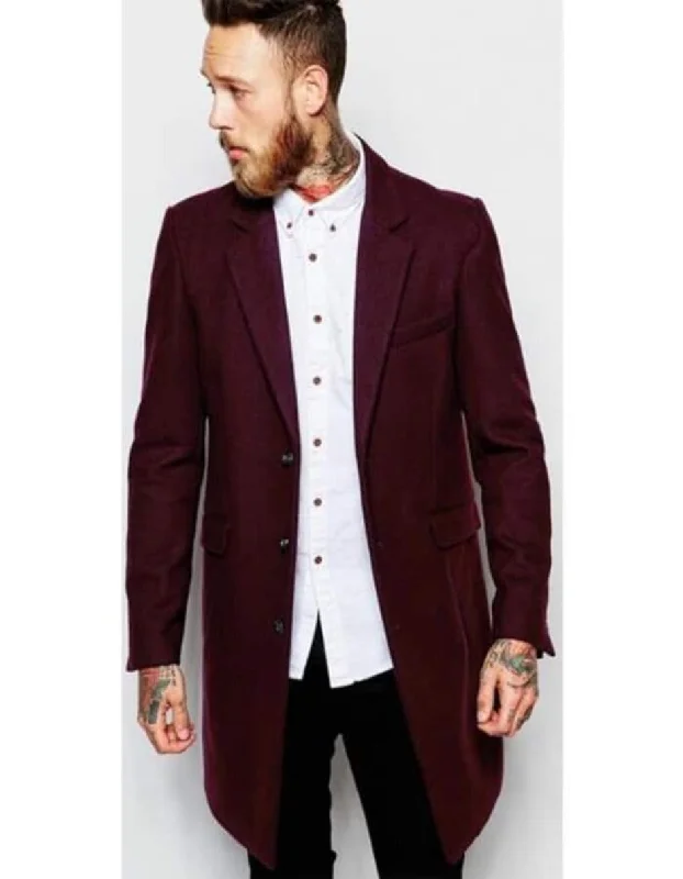 Comfortable Layers Mens Overcoat - Topcoat For Men - Winter Fabric- Mens Burgundy ~ Wine ~ Maroon Overcoats